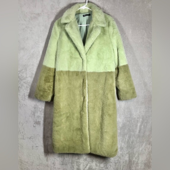 SHEIN Jackets & Blazers - Faux Mink Fur Colorblock Long Coat Size M 8/10 Green Dopamine Maximalist Happy